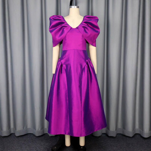 Vestido de Noche con Mangas Abullonadas y Bajo Plisado - Image 2