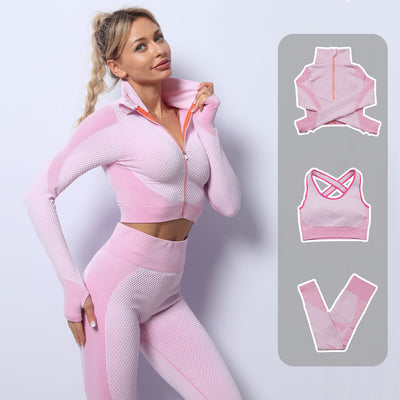 Conjunto Deportivo de 3 Piezas Yoga Fitness con Tela Elástica - Image 3