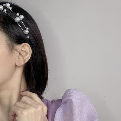 Diadema de Perlas Blancas de Doble Capa para Mujer - Image 2