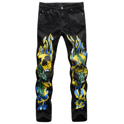 Pantalones de Calle Urbanos con Diseño Calavera y Llamas - Estilo Graffiti para Hombre - Image 9