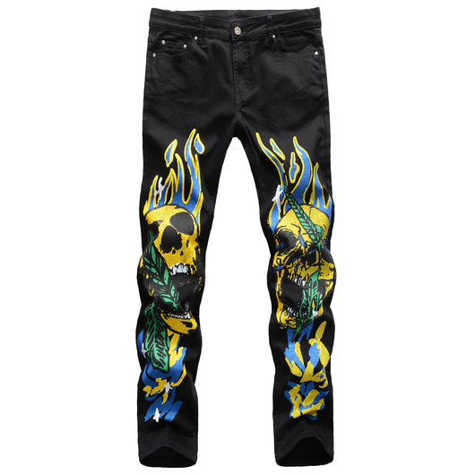 Pantalones de Calle Urbanos con Diseño Calavera y Llamas - Estilo Graffiti para Hombre - Image 9