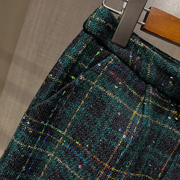 Traje Cuadrillé de Lana para Mujer - Estilo Urbano Sofisticado