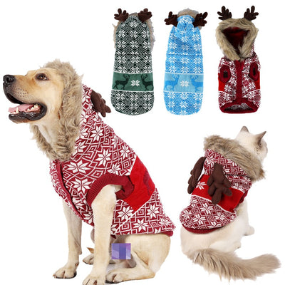 Abrigo Navideño para Mascotas con Cuello de Pelaje y Capucha