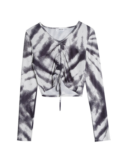 Playera Tie-dye Oversized para Mujer con Cordones y Mangas Largas - Image 8