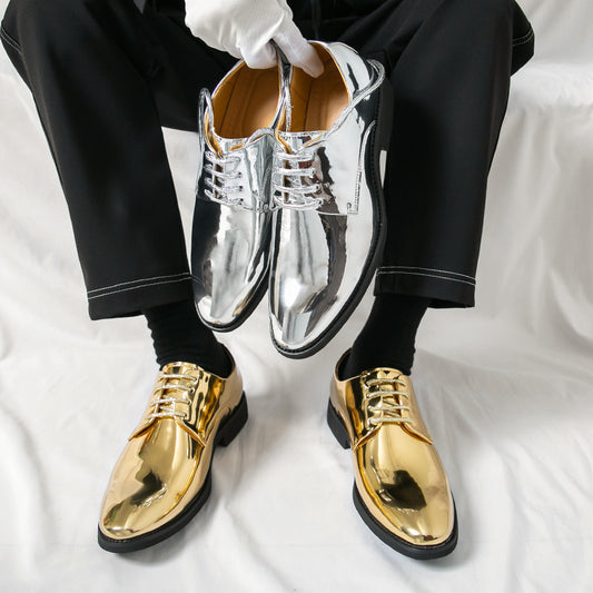 Zapatos de Cuero Brillante con Punta Afilada Estilo Británico para Hombre