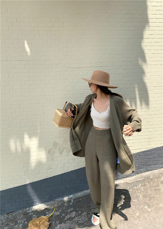 Conjunto Elegante: Suéter Tejido Holgado + Pantalón Recto Cintura Alta - Image 14