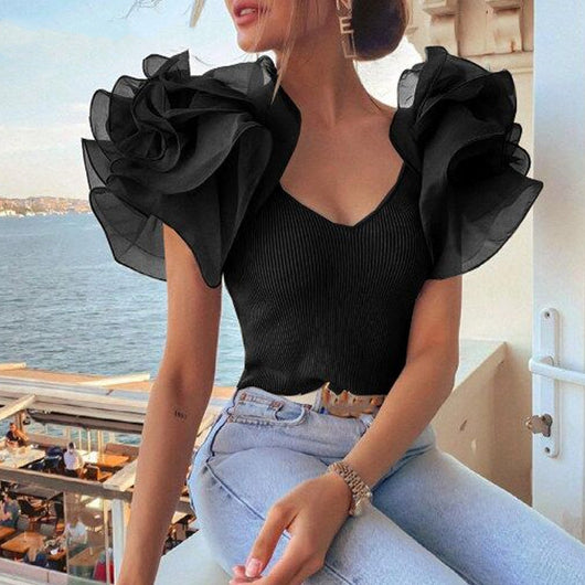 Blusa Elegante con Encaje en Mangas y Detalle de Tira Frontal - Image 3