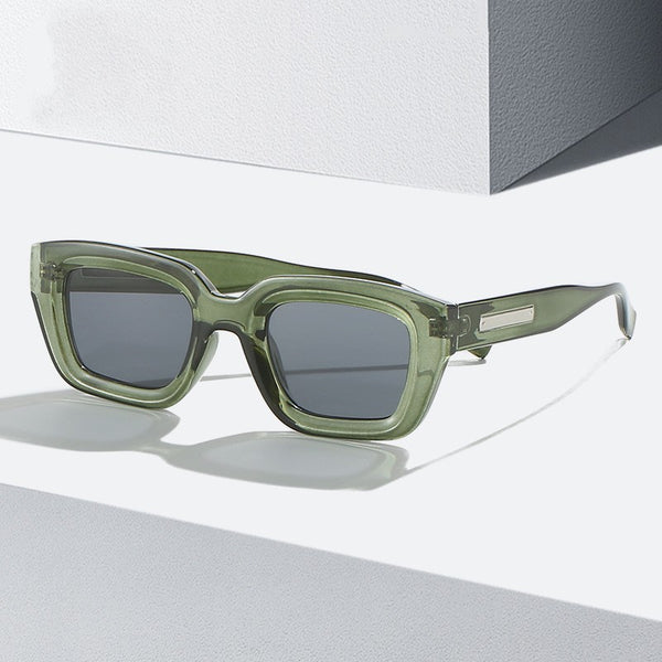 Square fashionable anti-ultraviolet sunglasses with a translucent brown frame and dark brown lenses.