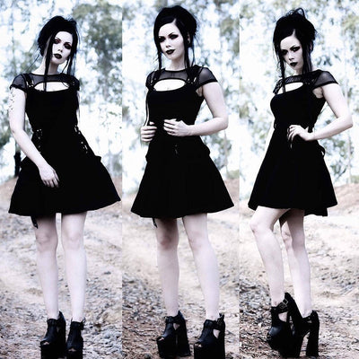 Vestido Transpirable de Malla Oscura con Diseño Patchwork - Image 7