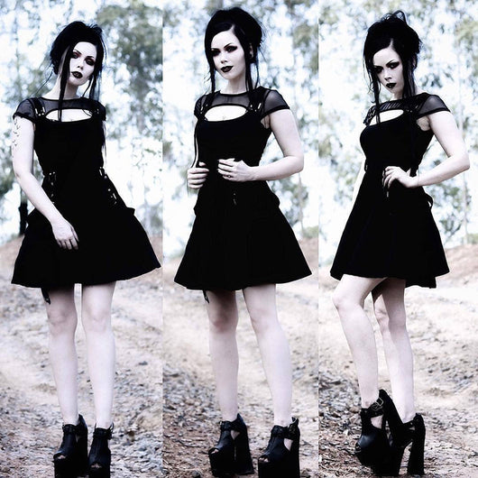 Vestido Transpirable de Malla Oscura con Diseño Patchwork - Image 7