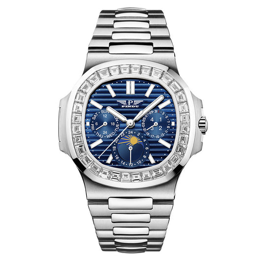 Reloj Elegante para Hombre Esfera Azul Diamante Diseño Cuadrado Grande - Image 6