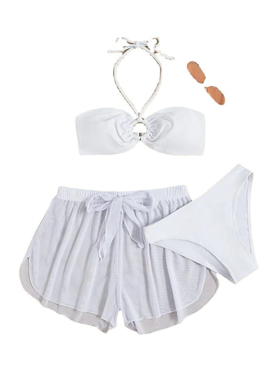 Traje de Baño Blanco Dividido en Tres Piezas - Image 8