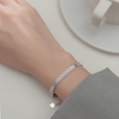 Pulsera de Plata S925 Cadena Ancha Efecto Frío para Mujer