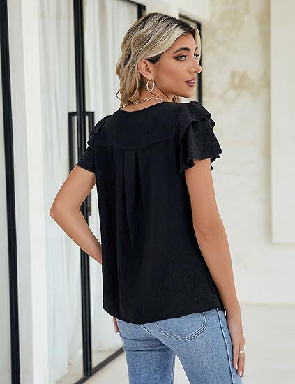Blusa Ejecutiva Plisada de Manga Corta Cuello Redondo - Image 29