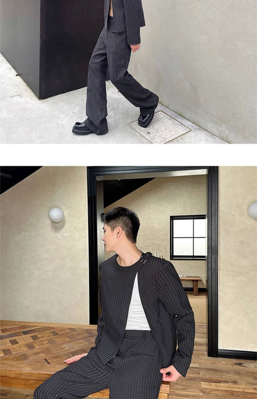 Traje Corto Casual Otoño a Rayas Cuello Redondo Bootcut - Image 16