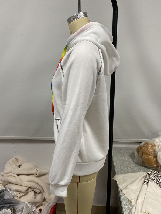 Sudadera Hoodie Suelta con Bloques de Color Arcoíris y Cintas - Image 27