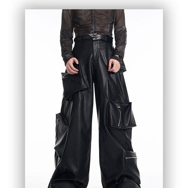 Pantalones de Cuero PU Negro Pesado para Hombre - Primavera