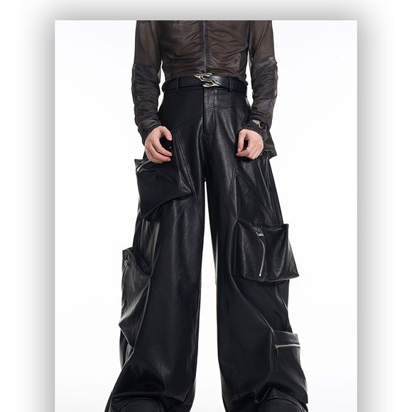 Men's Heavy Black PU Leather Pants - Spring