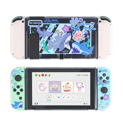 Pink protective case for Nintendo Switch with cute white rabbit and cloud pattern, covering console and Joy-Cons. - Image 2