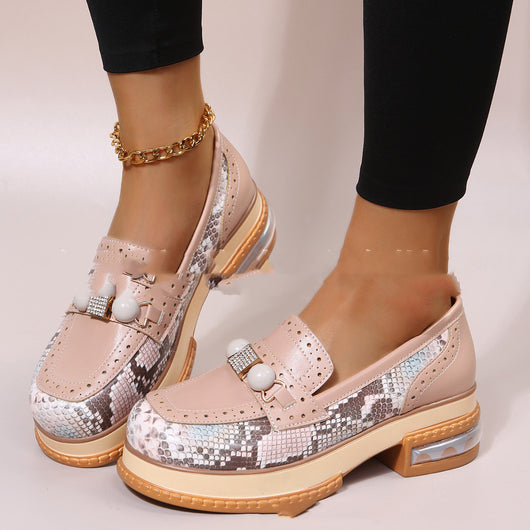 Zapatos Retro Talla Grande con Tacón Bajo y Perlas Combinadas - Image 6
