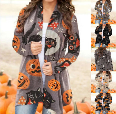 Cardigan Casual con Estampado Digital de Halloween para Mujer