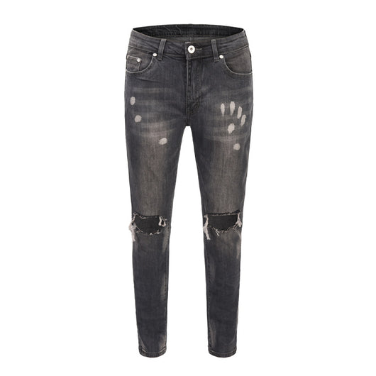 Jeans Slim Fit Azul con Corte en Rodilla y Diseño Spray Pintado - Image 7