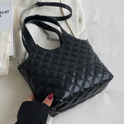 Bolsa Tote Elegante con Cadena Acolchada Cuadros Diamante - Bolso Crossbody de Gran Capacidad - Image 5