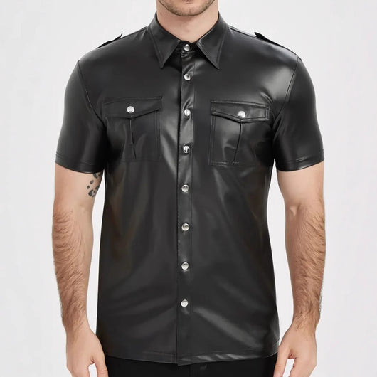 Playera Ajustada de Cuero Brillante Estilo Europeo para Hombre - Verano Casual - Image 12
