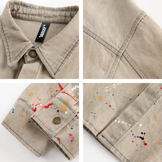 Camisa Denim Holgada con Efecto Tinta Splash - Image 4