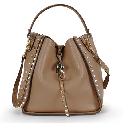 Bolso Bucket de Cuero Genuino con Cabeza de Leopardo y Tachas - Image 13