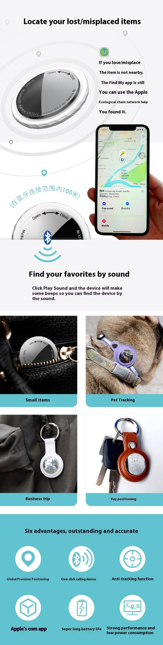Localizador Global Bluetooth con Alarma de Posicionamiento para Mascotas y Billetera Móvil - Image 14