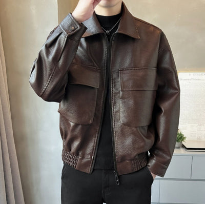 Chaqueta de Cuero PU Estilo Americano para Hombre con Cierre Doble - Image 11