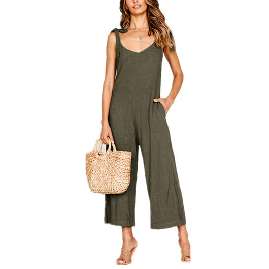 Pantalones Casuales de Pierna Ancha con Tirantes para Mujer - Image 12
