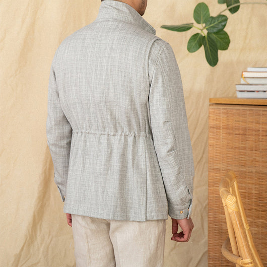 Chaqueta Safari M65 de Algodón y Lino con Cuello Alzado y Cintura Ajustada - Image 11