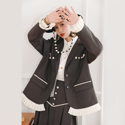 Chaqueta Gris de Encaje Manga Larga Suelta para Mujer - Image 7