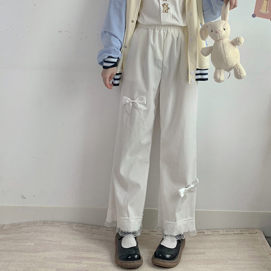 Pantalones Vintage Ancho con Lazo de Encaje para Mujer - Image 9