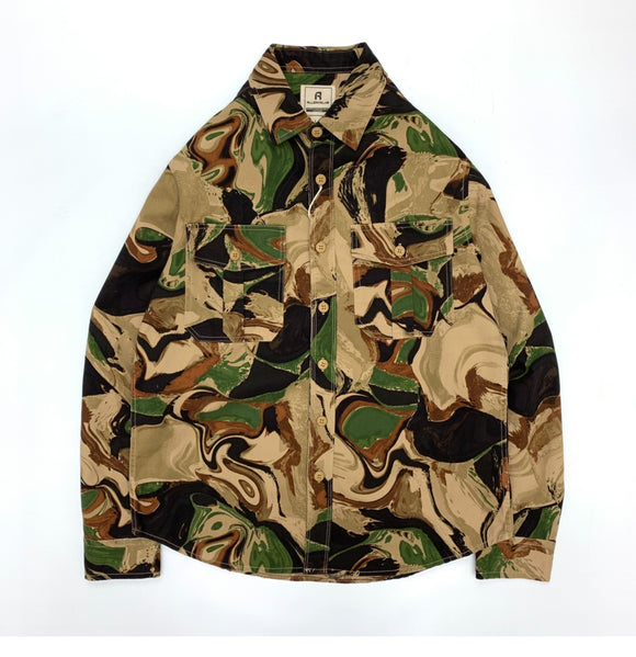 Camisa de Trabajo Camuflaje Hombre Estilo Japonés Retro Lavado Amekaji Algodón Manga Larga