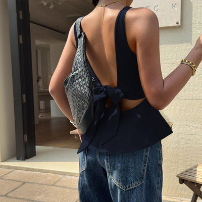 Blusa sin Espalda con Lazo en el Cuello y Cintura Ajustada - Image 3