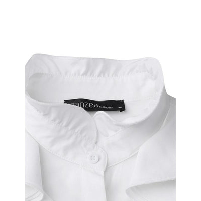 Blusa Clásica de Botones con Volantes y Colores Sólidos - Image 5