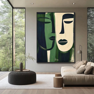 Cuadro Abstracto Pintura al Óleo Rostro Verde Moderno para Sala de Estar - Image 7