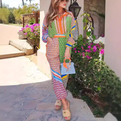 Conjunto de Traje Casual con Camisa Estampada