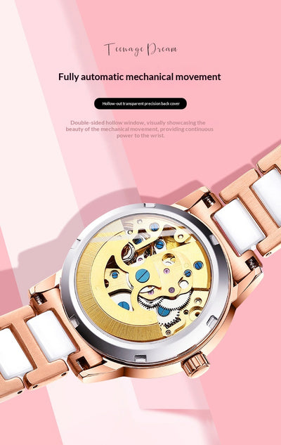 Reloj Automático para Mujer Deyi Bird Rojo Vino con Diseño Calado - Image 18