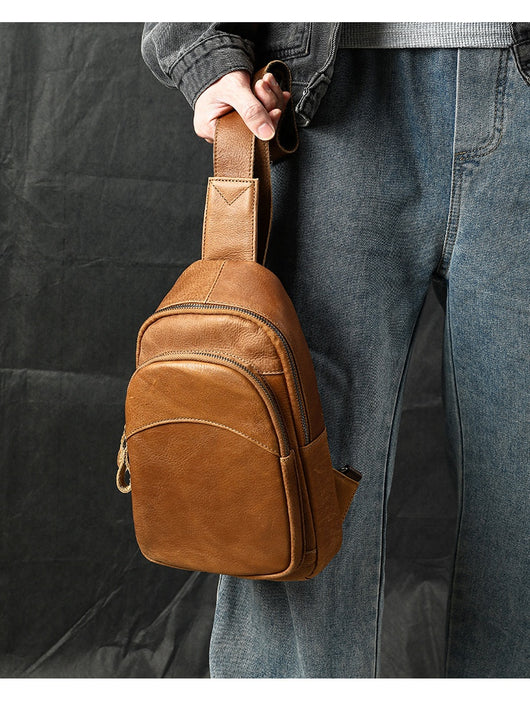 Bolsa de Pecho Minimalista de Cuero Genuino Gran Capacidad para Hombre - Image 13