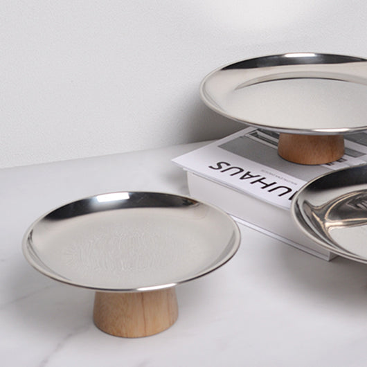 Bandeja Redonda de Madera Maciza con Base Metálica - Estilo Hogar