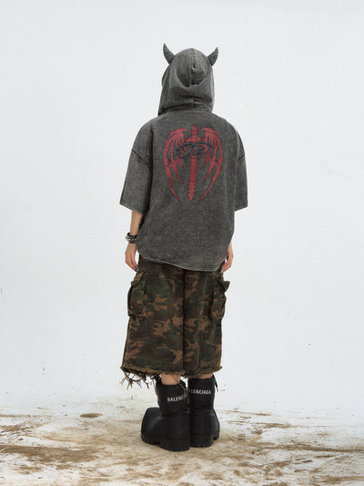 Sudadera con Capucha Efecto Desgastado Negro - Estilo Dark Devil - Image 3