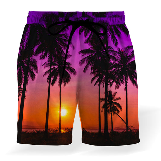 Shorts de Playa con Estampa de Coco y Cintura Elástica Ajustable