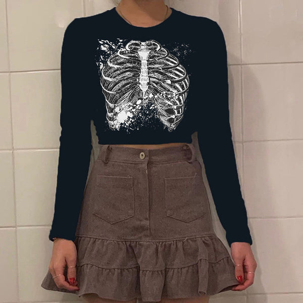Camiseta Retro Estampado Esternal Manga Larga Estilo Street Hot Girl