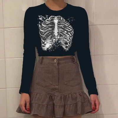 Camiseta Retro Estampado Esternal Manga Larga Estilo Street Hot Girl