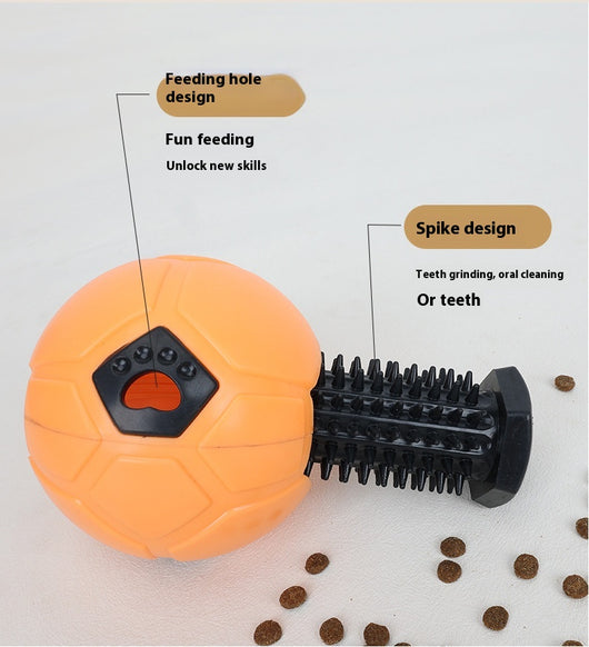 White and black dog toy with a soccer ball base and a textured rod for nibbling and teeth grinding. - Image 13