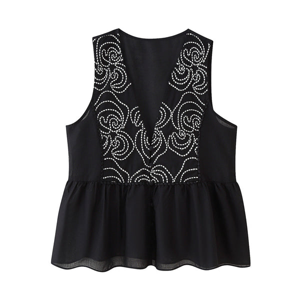 Blusa Étnica sin Mangas con Encaje Floral Bordado